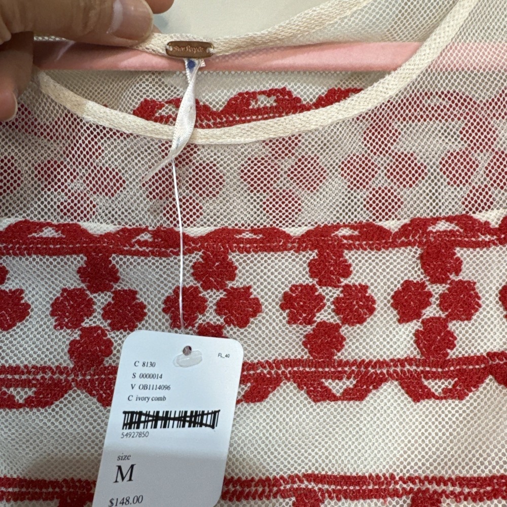 NWT Free People Women Need Me Mini Flowy Dress Ivory Long Sleeve Red Embroidery - Picture 2 of 16